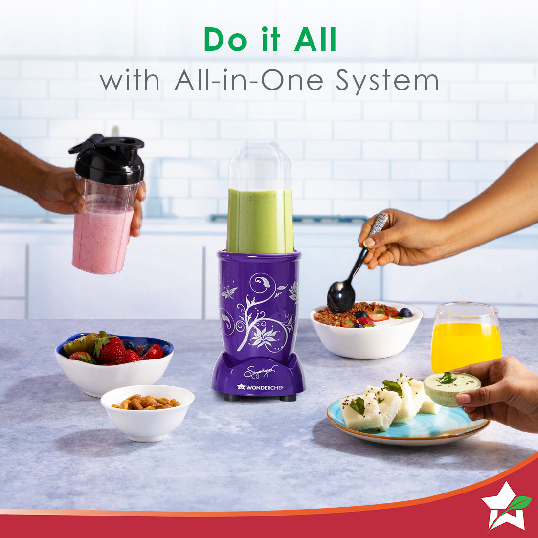 Nutri-blend 500W Mixer Grinder, 22000 RPM Motor, Smoothie Maker, Masala Grinder, Chutney Blender, 3 Unbreakable Jars & Sipper Jar, Recipe Book by Chef Sanjeev Kapoor, 2 Yr Warranty, Purple