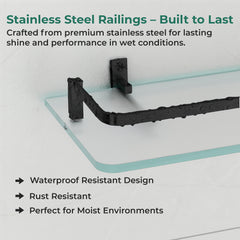 Plantex Shelf for Bathroom/Frosted Glass Shelf with Brass Railing and Brackets/Wall Mount Shelf for Living Room/Kitchen - Pack of 2 (18 x 6 inch, Black)-5