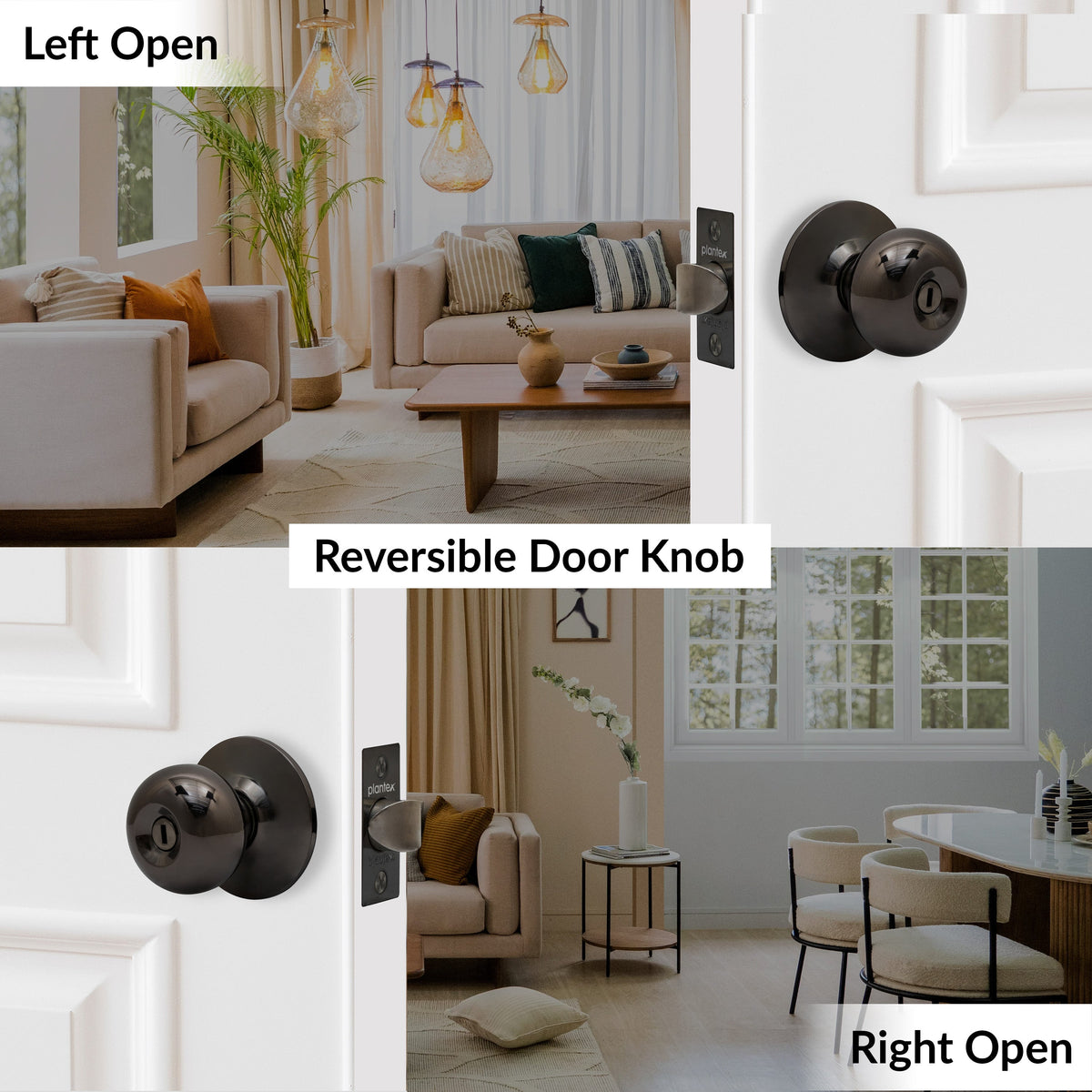 Plantex Stainless Steel Bathroom Door Lock/Keyless Cylindrical Lock for Bathroom/Balcony/Tubular Door Knob/Handle - Pack of 1 (Without Key-Glossy Black)-5