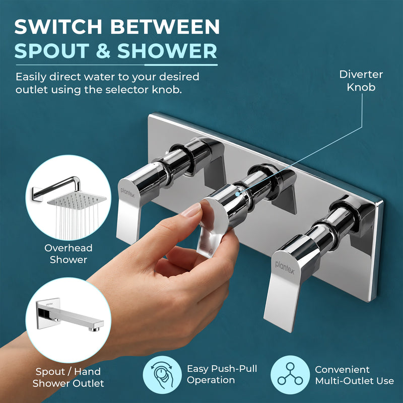 Plantex Brass Concealed Shower Mixer Valve with 3 Lever Exposed Parts Kit/High Flow Manual Diverter/Wall Mounted Bathroom Shower Control Valve (Venice-1538)-6
