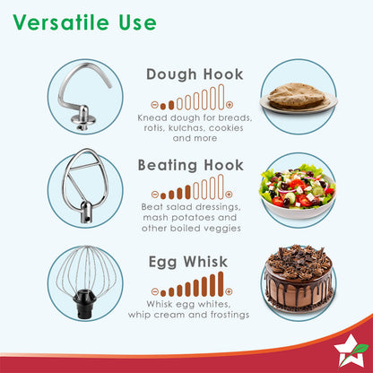 Regalia Neo Stand Mixer | 5.5L Stainless-steel Bowl | 10-speed Setting | 4 Attachments | Whisk, Whip, Beat, Mix | For Cake & Pizza Doughs, Creams, Salad Dressings, Eggs | 2 Year Warranty | Red