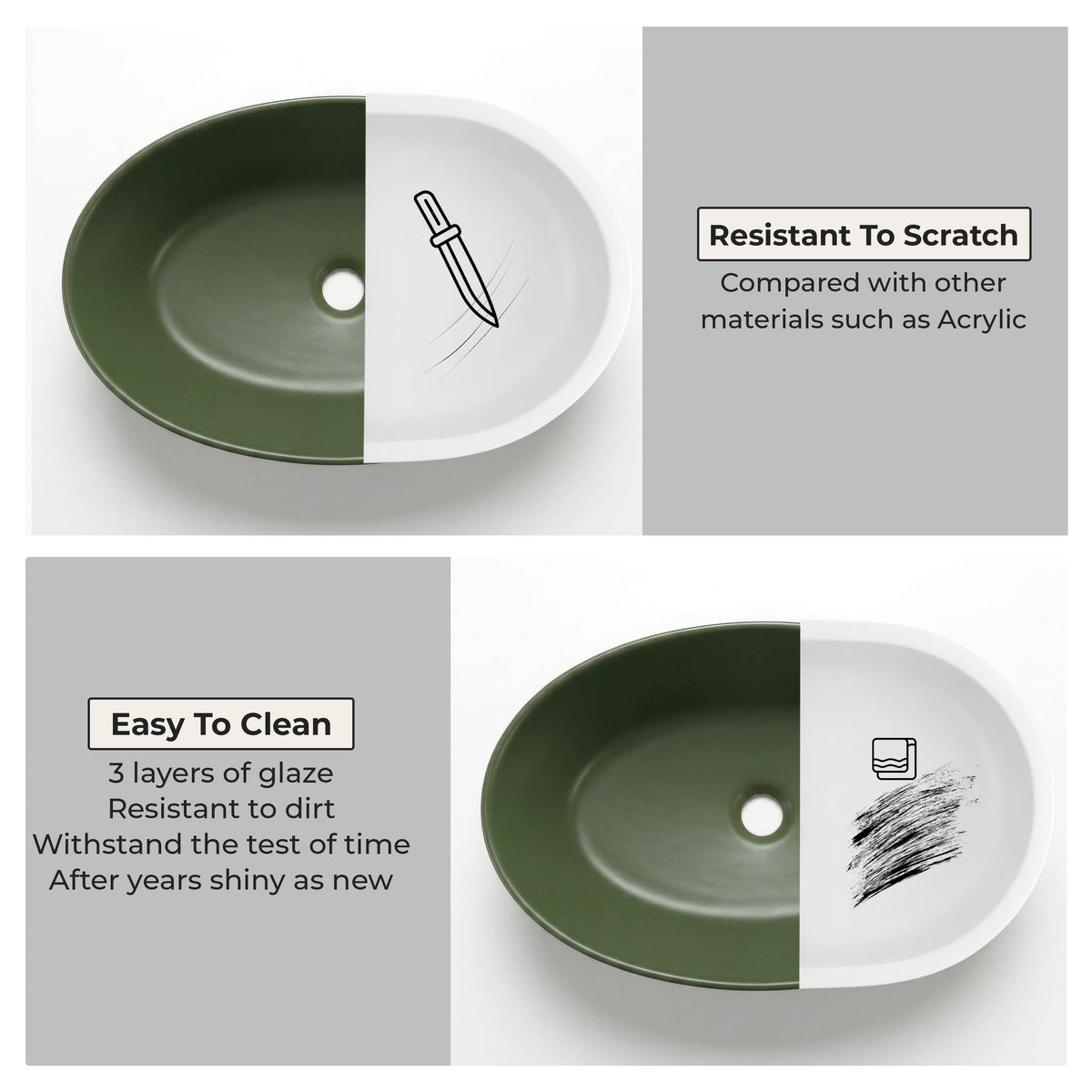 Plantex Designer Ceramic Basin/Table Top Wash Basin for Bathroom/Countertop Vessel Sink Basin for Home/Office/Restaurant (Green, 22 x 14 x 7 Inch)-4