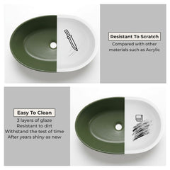 Plantex Designer Ceramic Basin/Table Top Wash Basin for Bathroom/Countertop Vessel Sink Basin for Home/Office/Restaurant (Green, 22 x 14 x 7 Inch)-4