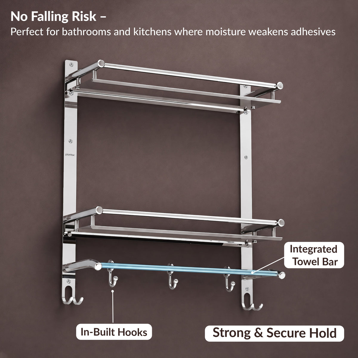 Plantex Bathroom Organiser with Drill/3 Tier Bathroom Accessories Set Stainless Steel/Bathroom Self Rack with Towel Hanger and Hooks/Wall Mount Rack Multipurpose(3-Tier Chrome)-3