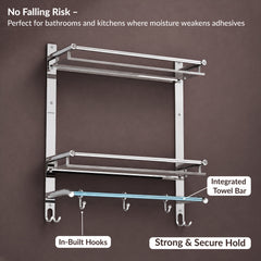 Plantex Bathroom Organiser with Drill/3 Tier Bathroom Accessories Set Stainless Steel/Bathroom Self Rack with Towel Hanger and Hooks/Wall Mount Rack Multipurpose(3-Tier Chrome)-3