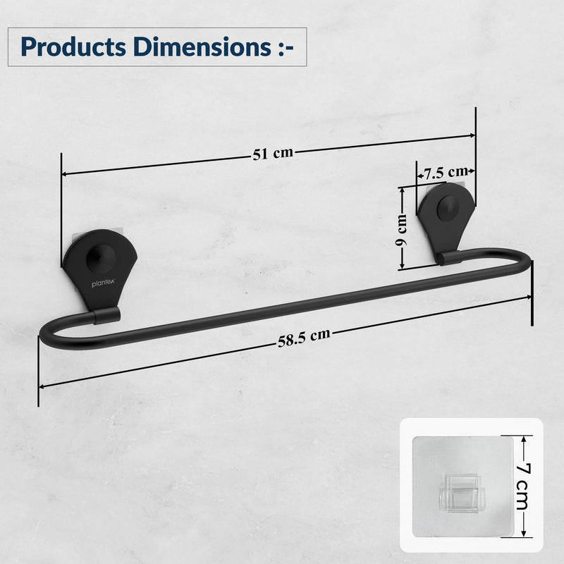 Plantex 24 Inch Self-Adhesive Stainless Steel Towel Hanger/Bathroom Towel Holder for Wall Without Drill/Towel Hanger Stand/Bathroom Accessories - (Royal, Black)-2