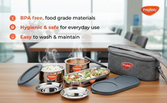 Lunch Mate Duo + | Insulated Lunch Box Set with 2 S.S 300ml Containers & 1 Chapati Box (475ml)