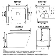Plantex Ceramic Wall Hung Commode/Rimless Washdown Western Commode/P Trap Western Toilet with Soft Close Seat Cover - (Matt Black)-2