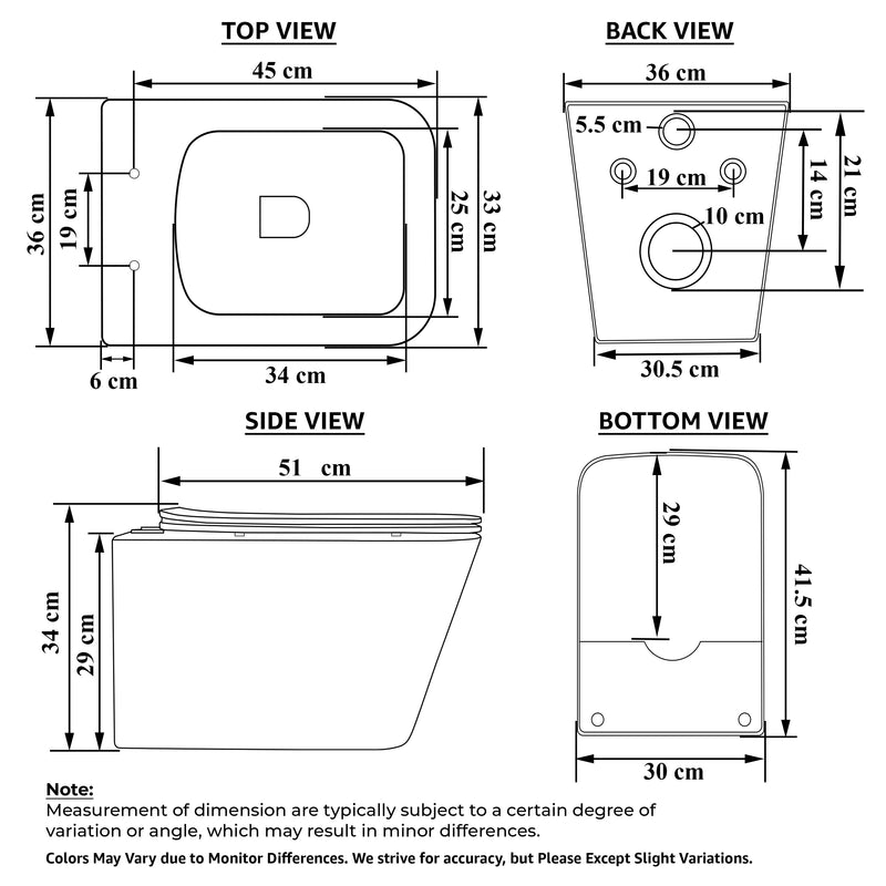 Plantex Ceramic Wall Hung Commode/Rimless Washdown Western Commode/P Trap Western Toilet with Soft Close Seat Cover - (Matt Black)-2