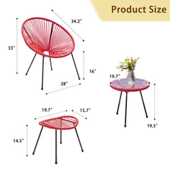 Intra Outdoor Patio Seating Set 2 Chairs 2 Ottoman and Table Set (Red)