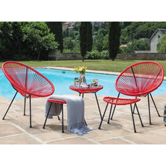 Intra Outdoor Patio Seating Set 2 Chairs 2 Ottoman and Table Set (Red)