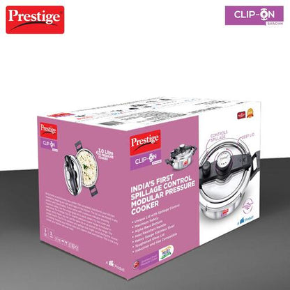 Prestige Clip-on Svachh Stainless Steel Spillage Control Pressure Cooker with Glass Lid, 3 L (Silver)