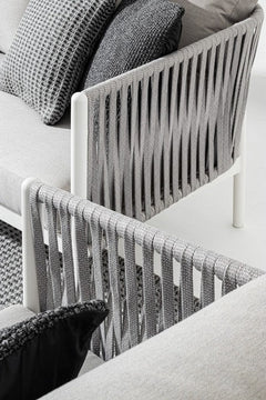 Aksu Outdoor Garden Balcony Sofa Set 3 Seater , 2 Single Seater and 1 Center Table Set, Braid & Rope (White + Grey)