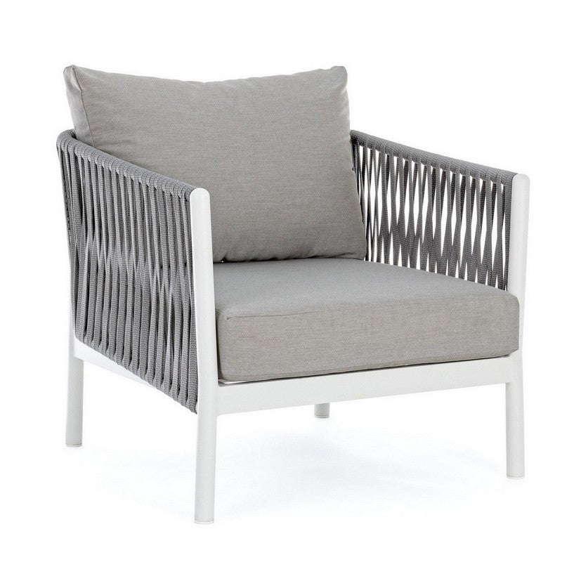 Aksu Outdoor Garden Balcony Sofa Set 3 Seater , 2 Single Seater and 1 Center Table Set, Braid & Rope (White + Grey)