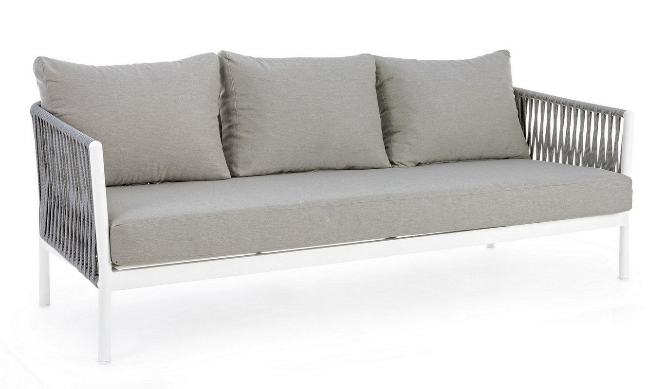 Aksu Outdoor Garden Balcony Sofa Set 3 Seater , 2 Single Seater and 1 Center Table Set, Braid & Rope (White + Grey)