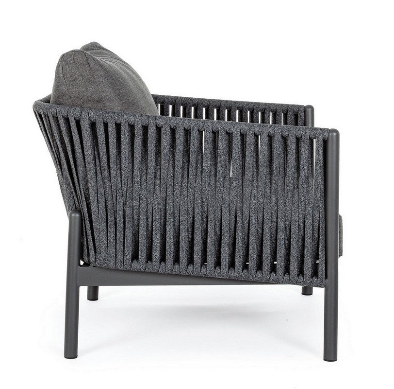 Luxo Outdoor Garden Balcony Sofa Set 3 Seater and 2 Single Seater With 1 Center Table Set, Braid & Rope (Dark Grey)