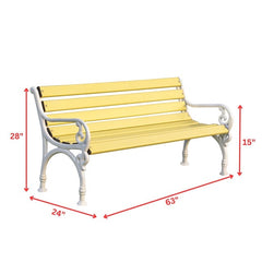 Trefor Cast Iron 3 Seater FRP Garden Bench for Outdoor Park - (Cream + White)