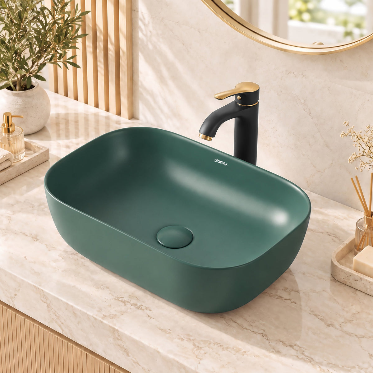 Plantex Rectangular Ceramic Basin for Bathroom/Washbasin/Designer Tabletop Wash Basin (Olive Green) (18 x 13 x 5 Inch)-3