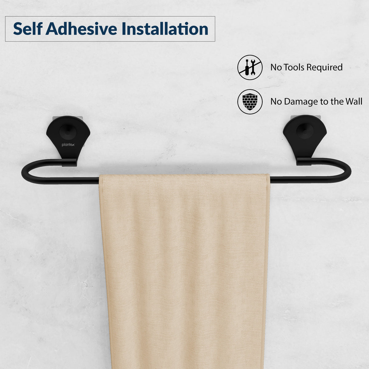 Plantex 24 Inch Self-Adhesive Stainless Steel Towel Hanger/Bathroom Towel Holder for Wall Without Drill/Towel Hanger Stand/Bathroom Accessories - (Royal, Black)-6