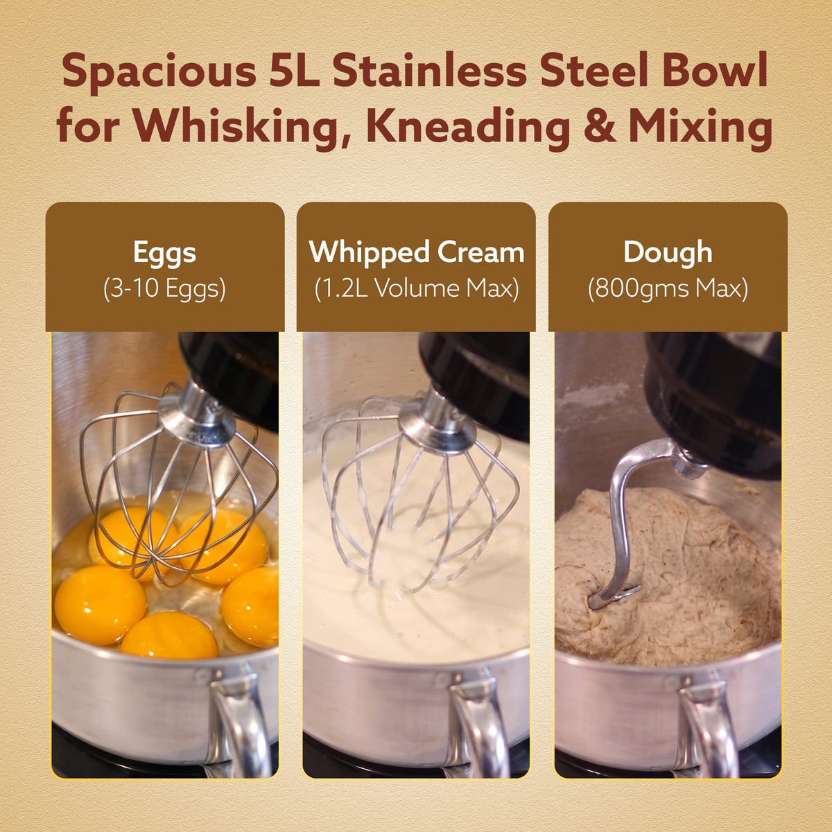 AGARO Royal Stand Mixer, Dough Maker Machine, 1000W Atta Maker, 100% Copper Motor, 5L SS Bowl, 8 Speed + Pulse Function,