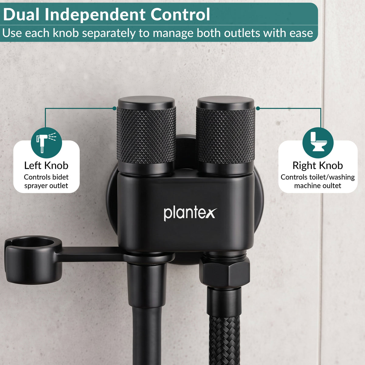 Plantex 2 Way Angle Cock/Stainless Steel Double Outlet Water Valve/Bathroom & Kitchen Tap Connector/Water Faucet - Pack of 1 (Black, APS-N-8)-6