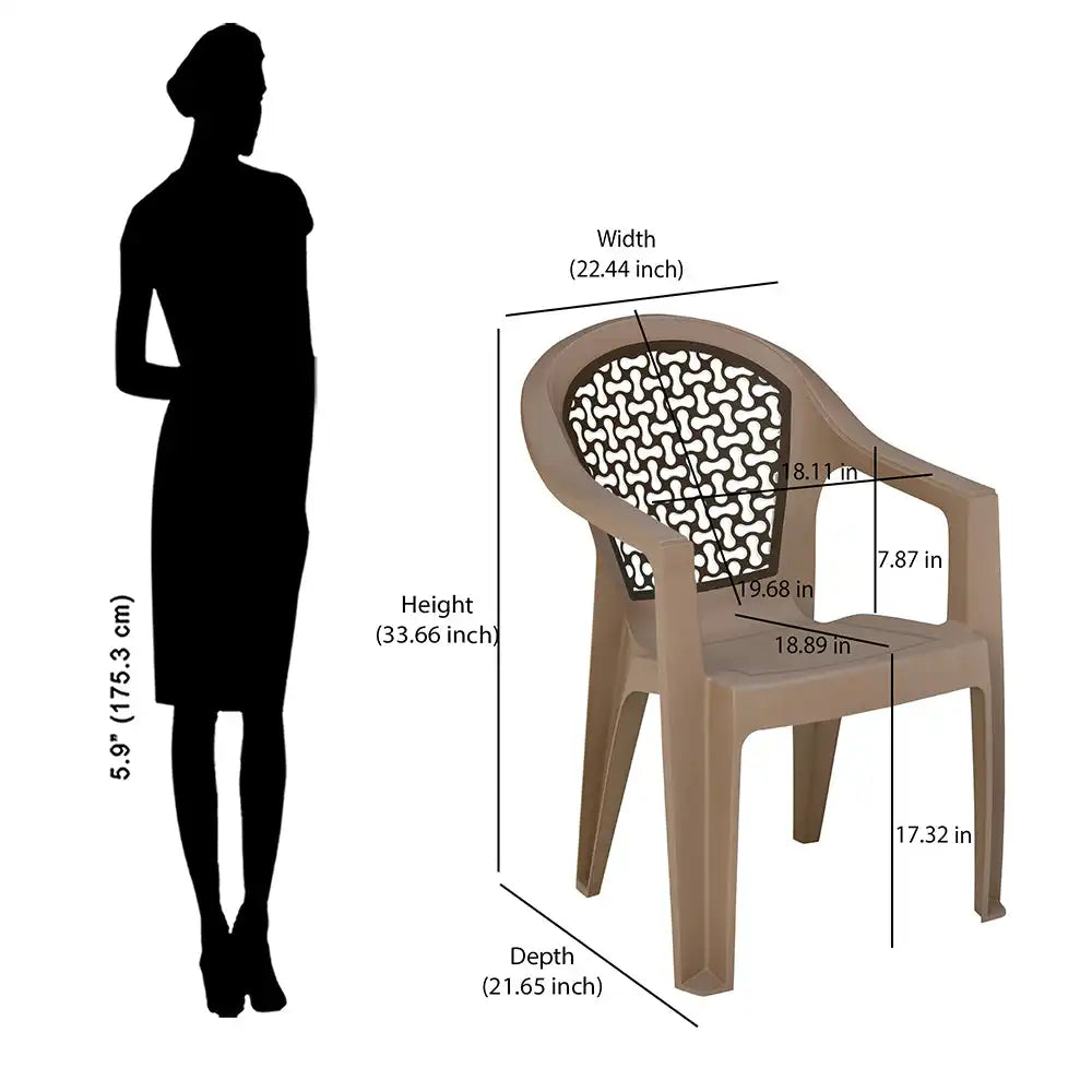 Nilkamal Paradise Plastic Arm Chair (Ratian Dark Beige, Season Rust Brown & Ivory)