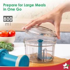 Wonderchef Glory Push Chopper | 800 ml | 3 Stainless Steel Blades | Anti-Slip Silicone | Air Tight Lid | Silicone Suppor