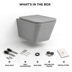 Plantex Imported Italica Ceramic Wall Hung Commode Toilet/Rimless Western Toilet/Washdown Commode with Soft Closing Toilet Seat - P Trap (Square - Matt Light Grey)-5