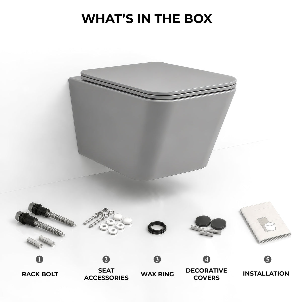 Plantex Imported Italica Ceramic Wall Hung Commode Toilet/Rimless Western Toilet/Washdown Commode with Soft Closing Toilet Seat - P Trap (Square - Matt Light Grey)-5
