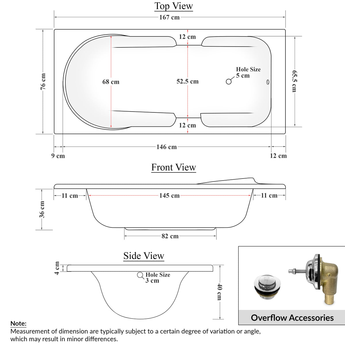 Plantex Bathtub For Bathroom/Bath tub for Adults/Deep Soaker Bathtub with Overflow and Waste Coupling Accessories (White - 1670 mm)-3