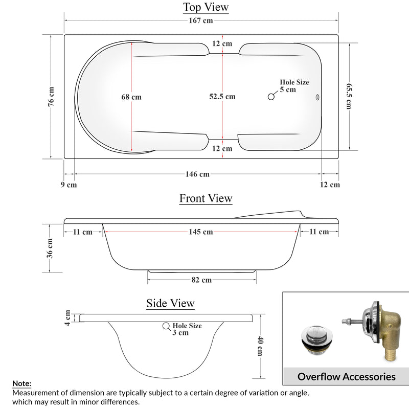 Plantex Bathtub For Bathroom/Bath tub for Adults/Deep Soaker Bathtub with Overflow and Waste Coupling Accessories (White - 1670 mm)-3