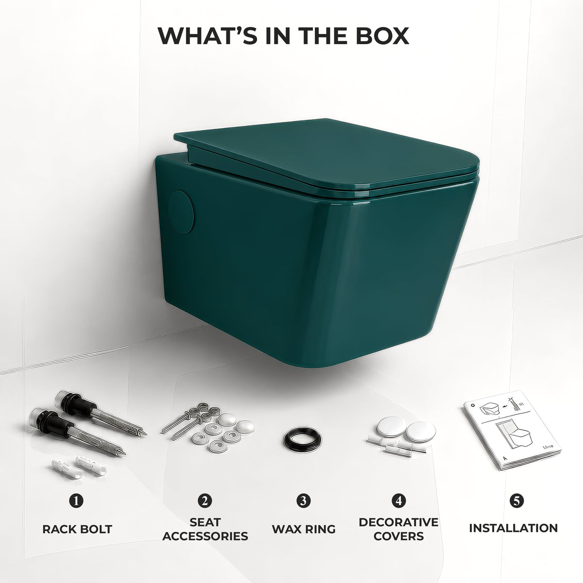 Plantex Platinum Ceramic Wall Hung Commode/P Trap Western Commode for Toilet/Rim Washdown Western Toilet with Soft Close Toilet Seat Cover- (Palm)-6