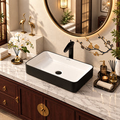 Plantex Ceramic Wash Basin for Bathroom/Tabletop Washbasin/Counter Top Black Washbasin/Vessel Sink (White & Black-25x14x5 Inch)-3