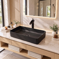 Plantex Ceramic Basin/Tabletop Wash Basin for Bathroom/Rectangle Over Counter Vessel Sink for Restaurant/Hotel (Matt Black, 24 x 14 x 4.5 Inch)-3