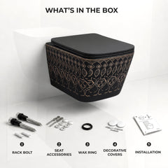 Plantex Ceramic Wall Hung Commode/Rimless Washdown Western Commode/P Trap Western Toilet with Soft Close Seat Cover - (Matt Black)-5