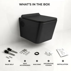 Plantex Platinum Ceramic Rim Wall Hung Western Toilet/P Trap Western Commode with Soft Close Seat Cover/Commode with Washdown Flush - (Black-M)-5