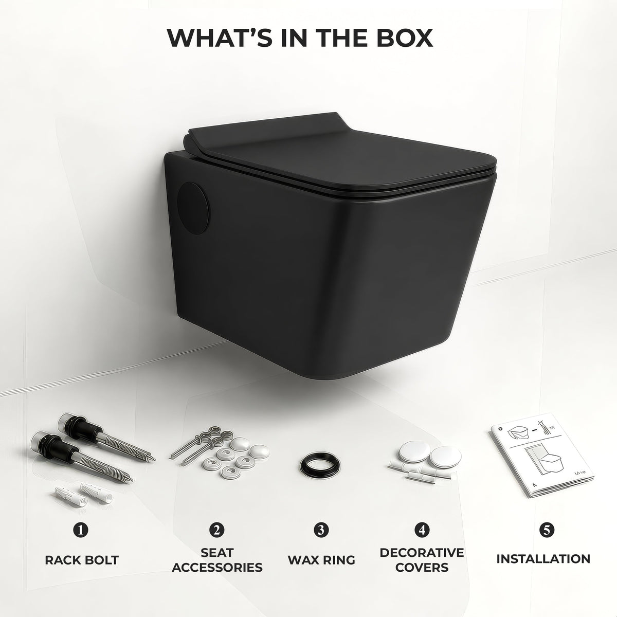 Plantex Platinum Ceramic Rim Wall Hung Western Toilet/P Trap Western Commode with Soft Close Seat Cover/Commode with Washdown Flush - (Black-M)-5