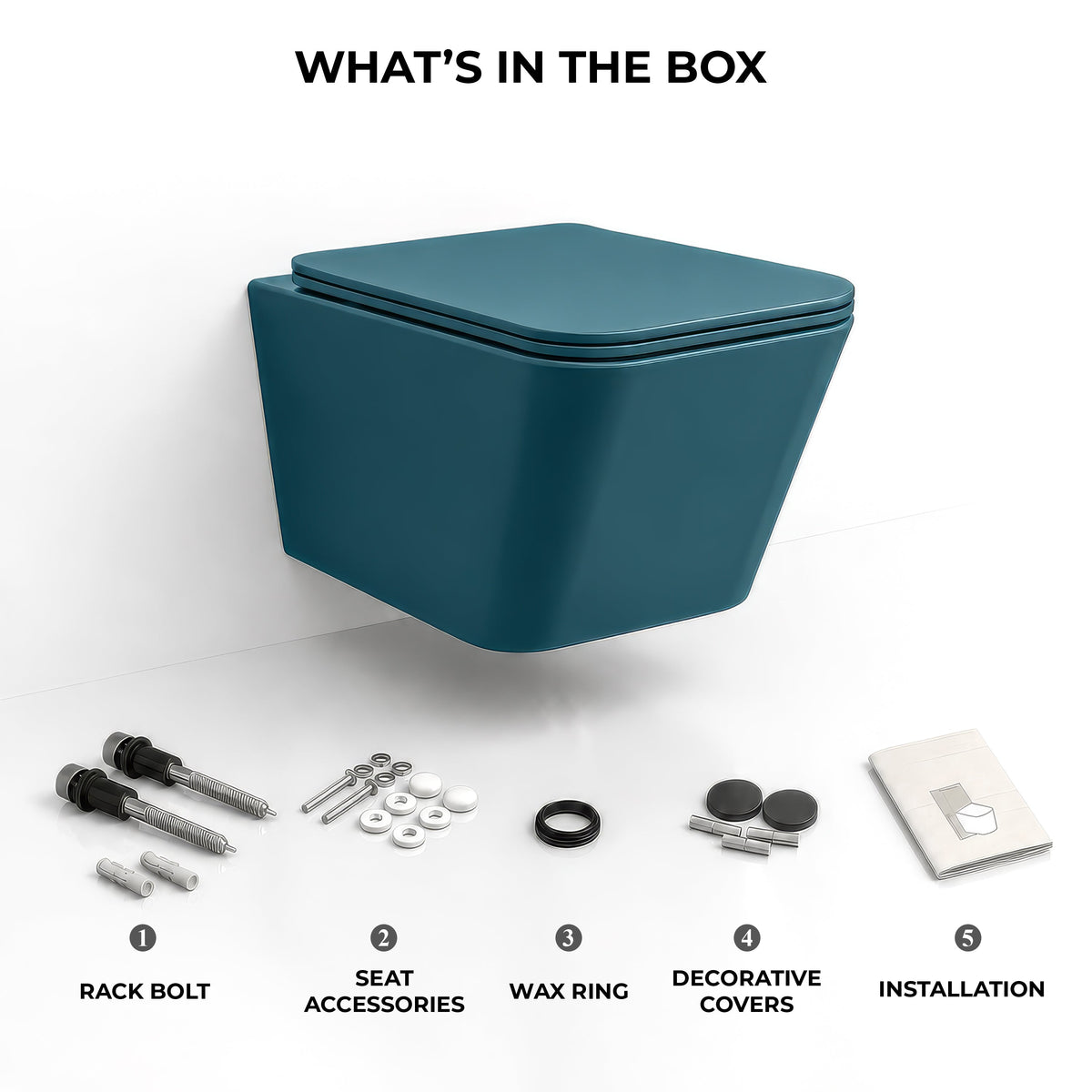 Plantex Imported Ceramic Wall Hung Commode for Toilet/Rimless Washdown Flushing/Western Commode with Soft Closing Toilet Seat - P Trap - (Pine Blue)-3