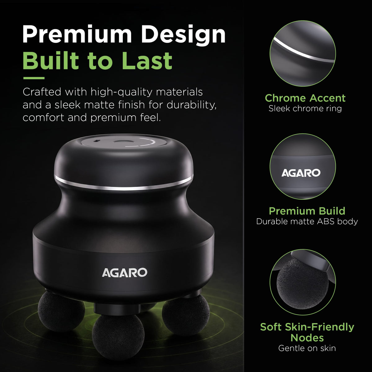 AGARO Royal Deep Tissue Body Massager with 4 Interchangeable Heads | Handheld Electric Vibration Massager for Neck, Back