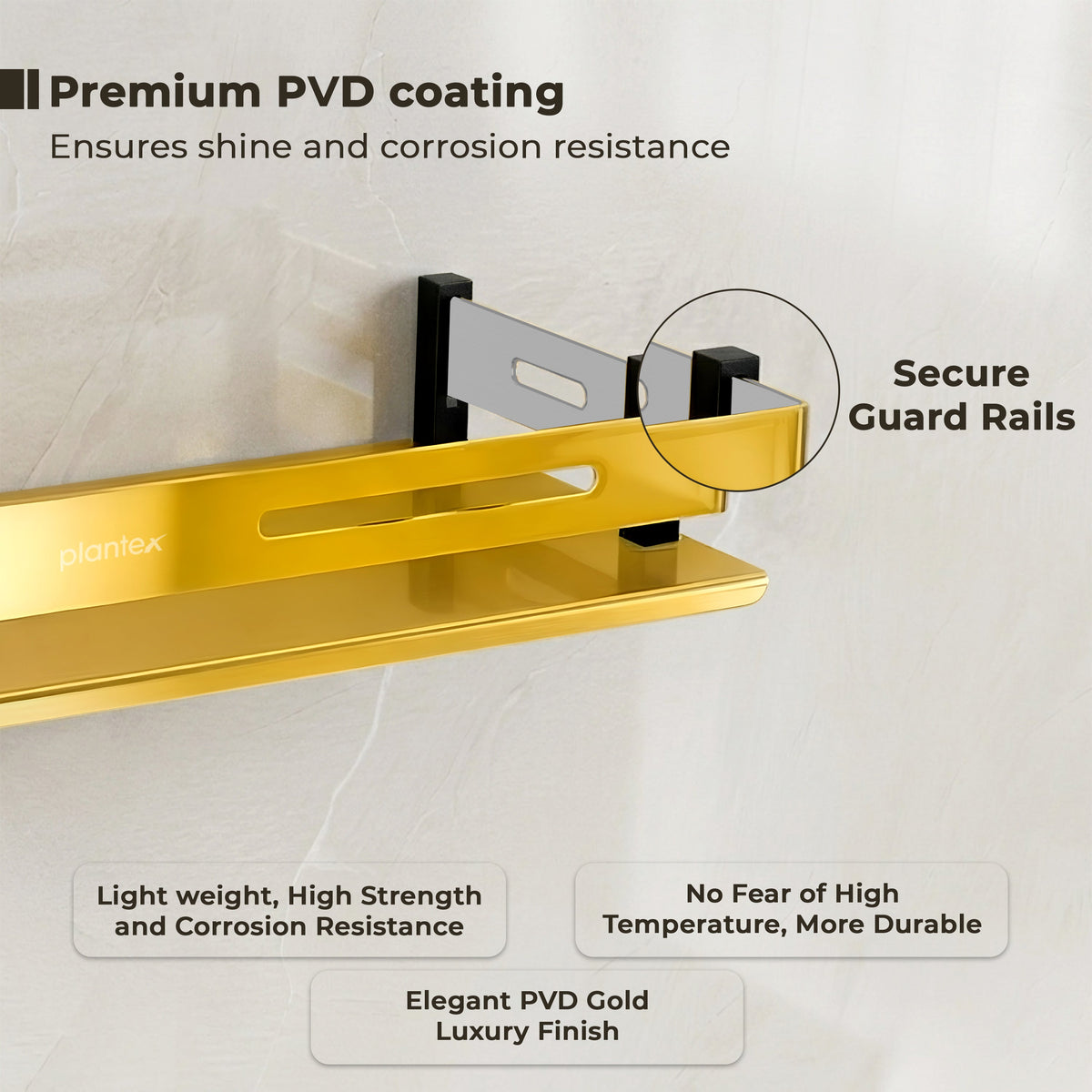Plantex Stainless Steel Shelf for Bathroom/Multipurose Shelf for Bathroom/Wall Shelf Rack- (15 x 5 Inch, PVD Gold)-6