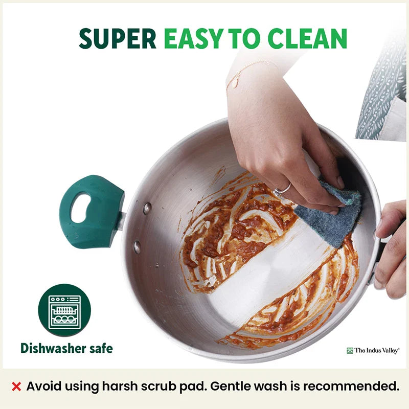 Tri-Steel Stainless Steel Kadai+ Lid, Premium Quality, Tri-ply (3 Layer) Bottom, Cool-touch Handles, 100% Toxin-free, Non-stick, Induction & Gas, 1.6/2.1/3.4/4.5 L, 20/22/26/28 cm