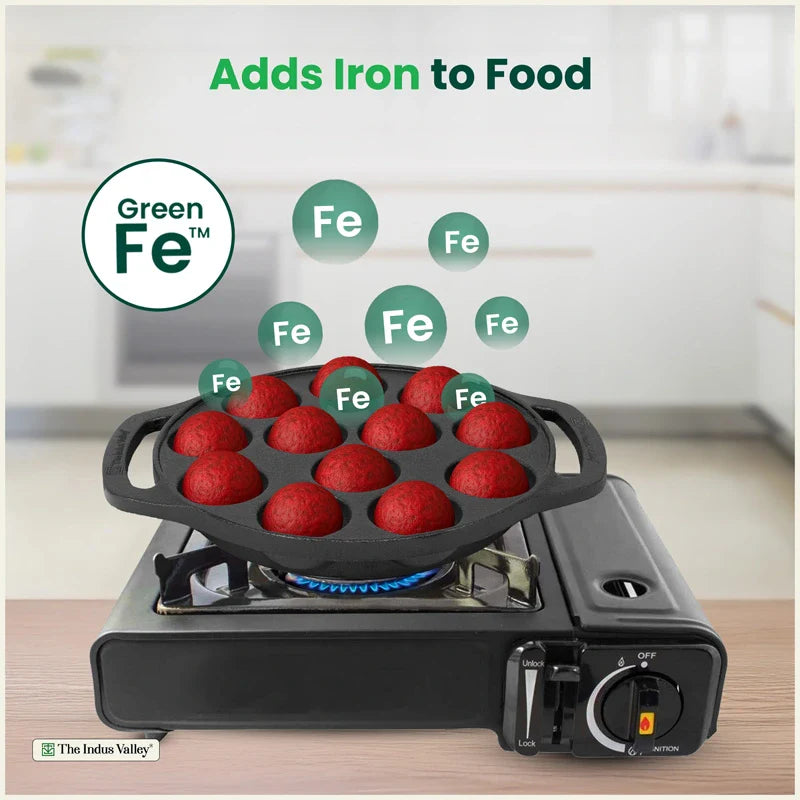 CASTrong Cast Iron Premium Paniyaram Pan, Pre-seasoned, Nonstick, 100% Pure, Toxin-free, Medium 20.8cm, 2.6kg