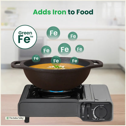 CASTrong Cast Iron Kadai, Pre-seasoned, Nonstick, 100% Pure, Toxin-free, Medium 20.9cm, 1.8kg