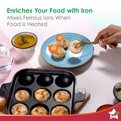 Forza Cast-iron Paniyarakal | Square | Made from Heavy-duty Cast-iron | For Paniyarams, Bondas | Naturally Non-stick | Uniform Heating, Slow Cooking | Chemical-free | Lifetime Warranty