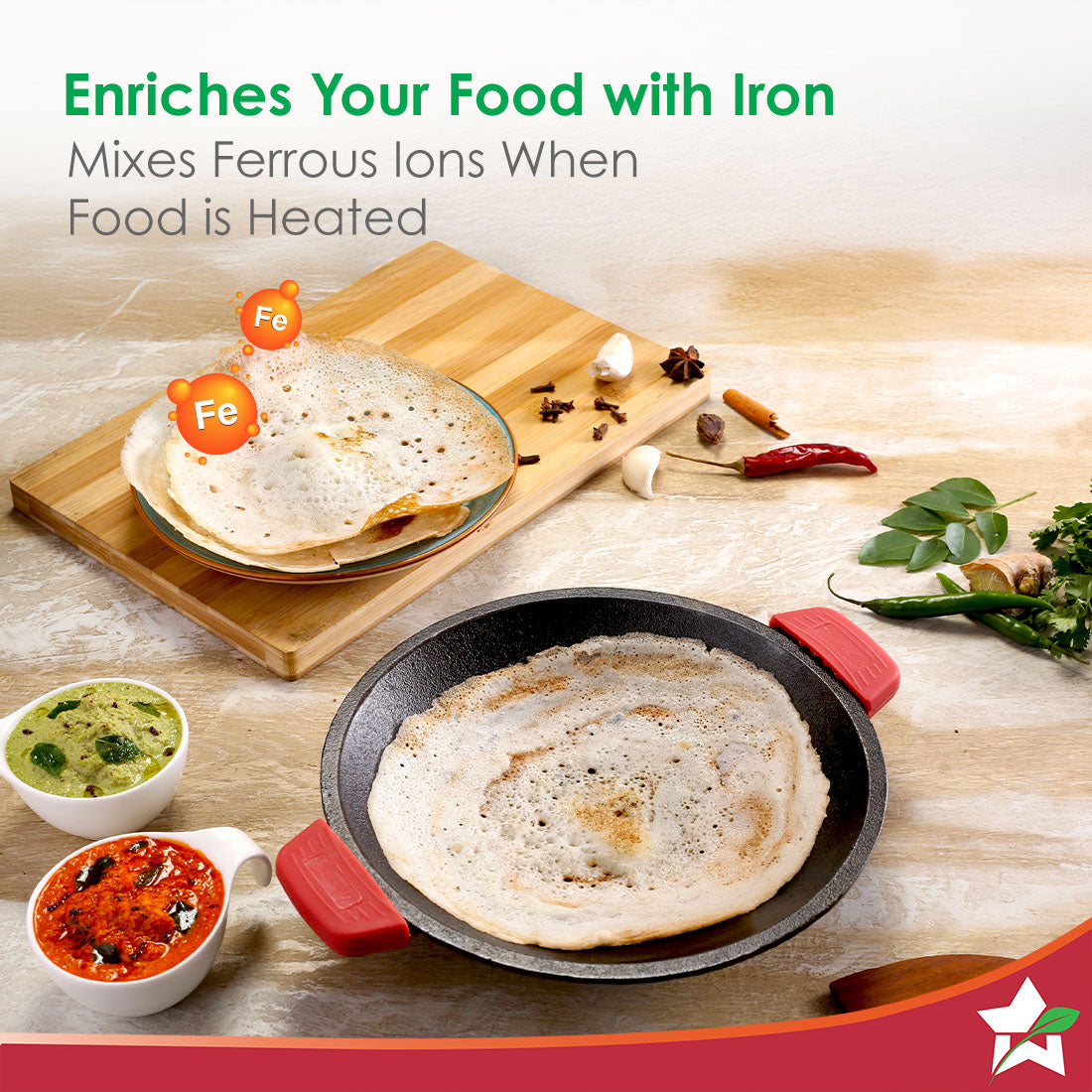 Forza Cast-iron Appachetty | 20cm | Made from Heavy-duty Cast-iron | For Appams, Dosas, Rotis | Naturally Non-stick | Uniform Heating, Slow Cooking | Chemical-free | Lifetime Warranty