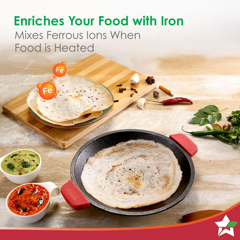 Forza Cast-iron Appachetty | 20cm | Made from Heavy-duty Cast-iron | For Appams, Dosas, Rotis | Naturally Non-stick | Uniform Heating, Slow Cooking | Chemical-free | Lifetime Warranty