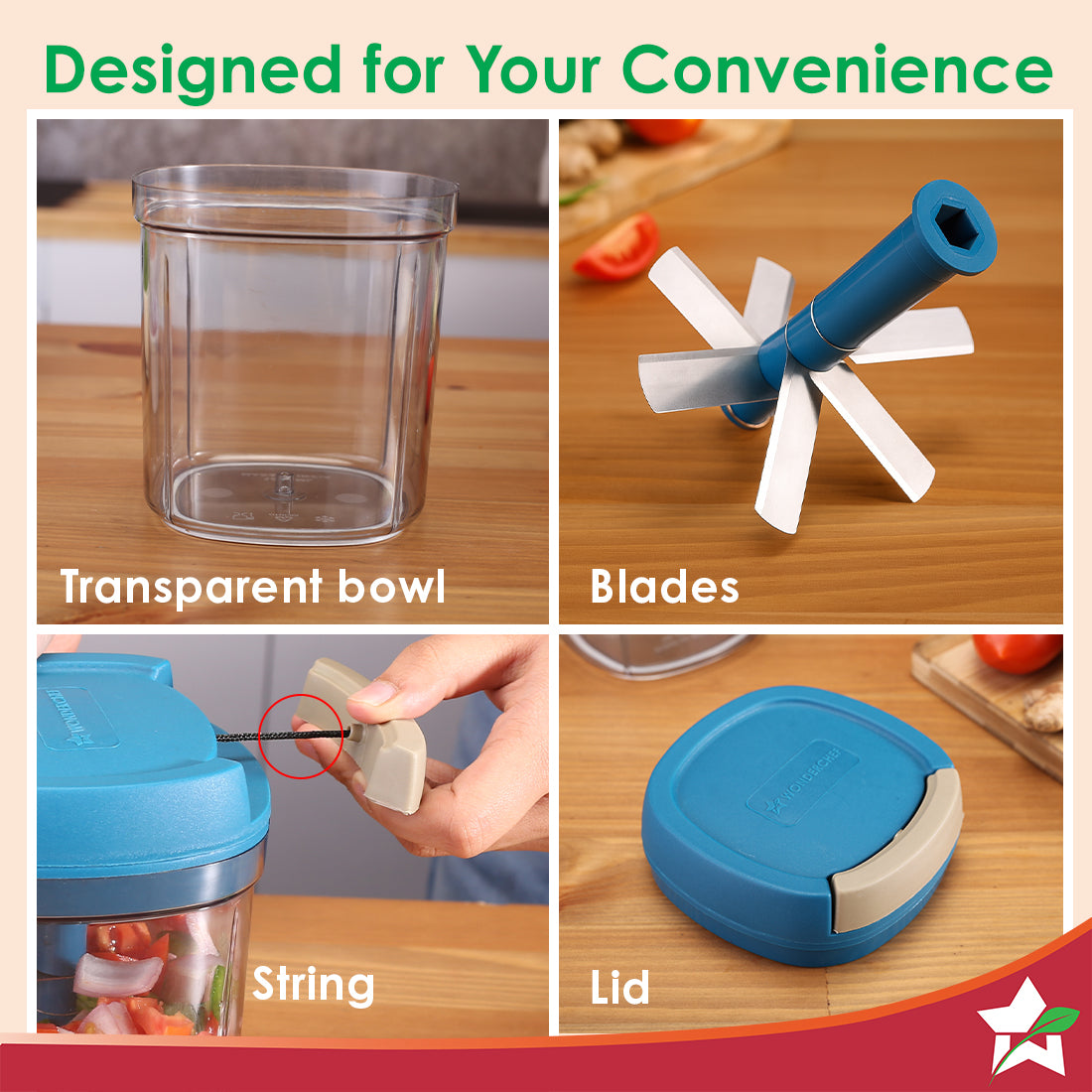 Wonderchef Pulse Vegetable String Chopper | Vegetable Cutter | 900ml | 6 Sharp Stainless-steel Blades for Precise Cuttin