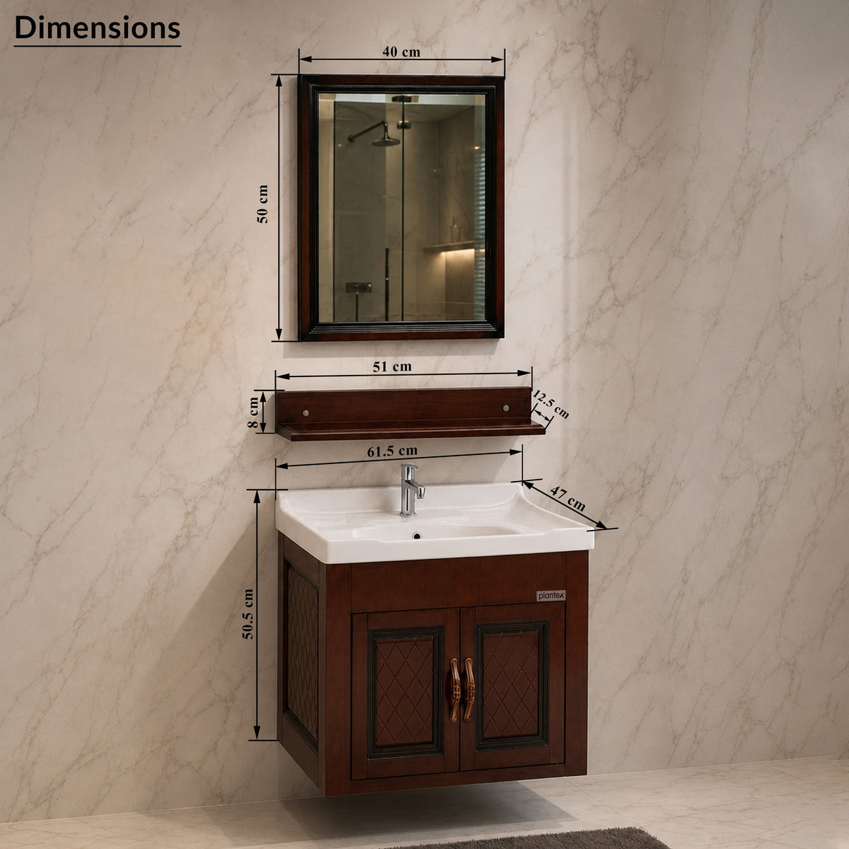 Plantex Unbrekable Bathroom Vanity Cabinet & Washbasin Set/Washbasin with Cabinet/Vanity Basin for Bathroom with Mirror (Brown)-2