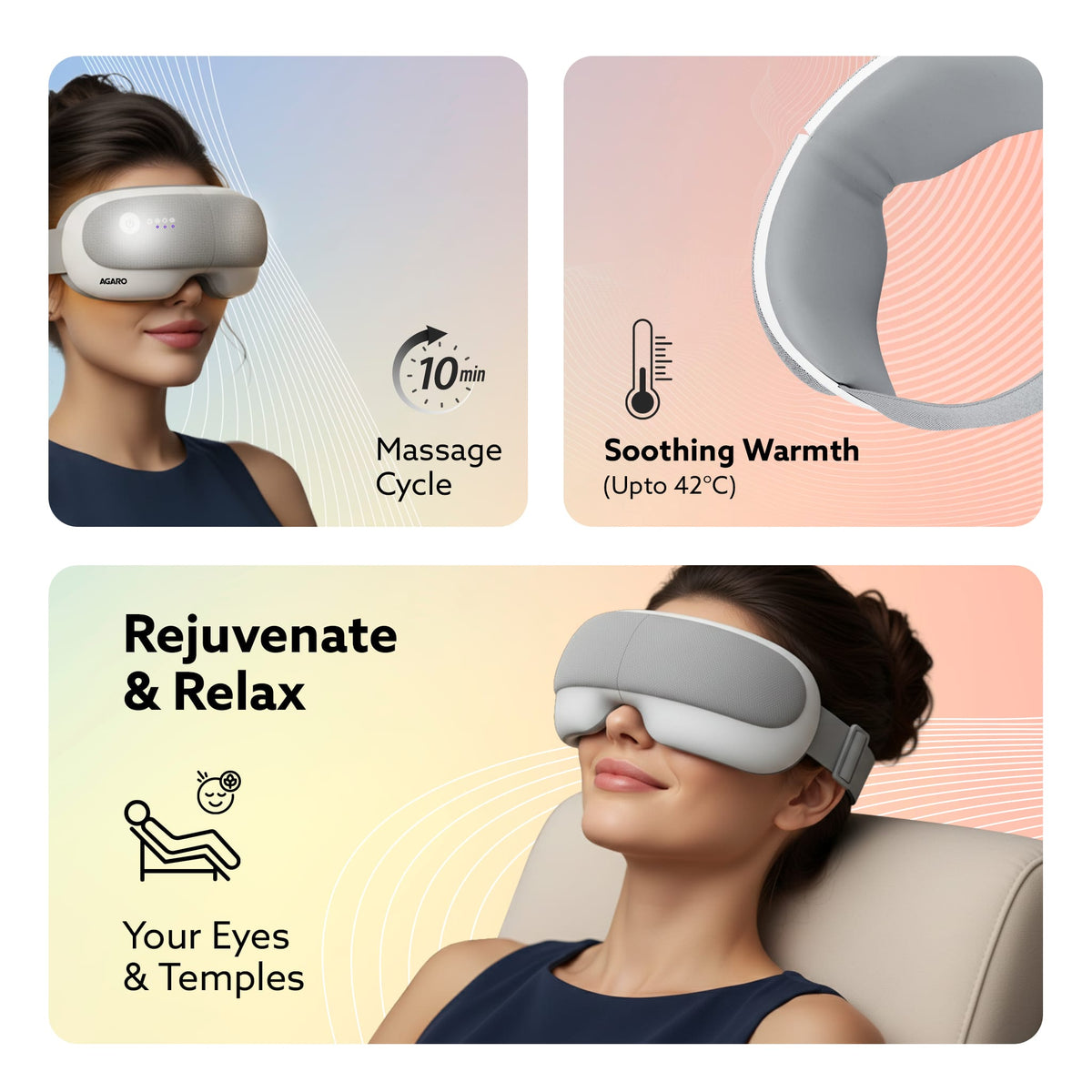 AGARO Elite Eye Massager with Air Compression, Rechargeable, Heat & Vibration-6