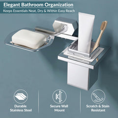 Plantex 304 Grade Stainless Steel 2in1 Soap Dish with Tumbler Holder for Bathroom/Toothbrush Holder with Soap Case/Soap Holder/Tumbler Holder - Bathroom Accessories (Delta, Chrome)-5
